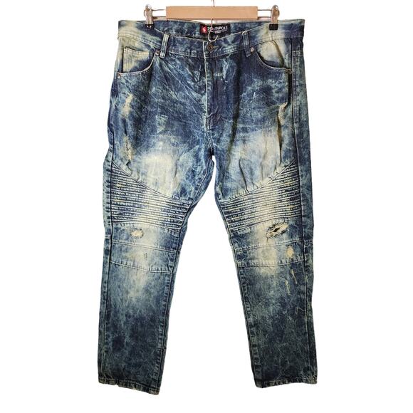 SOUTHPOLE Y2K Streetwear Moto Style Grunge Acid Wash Jeans SZ 38x32 - Picture 1 of 9